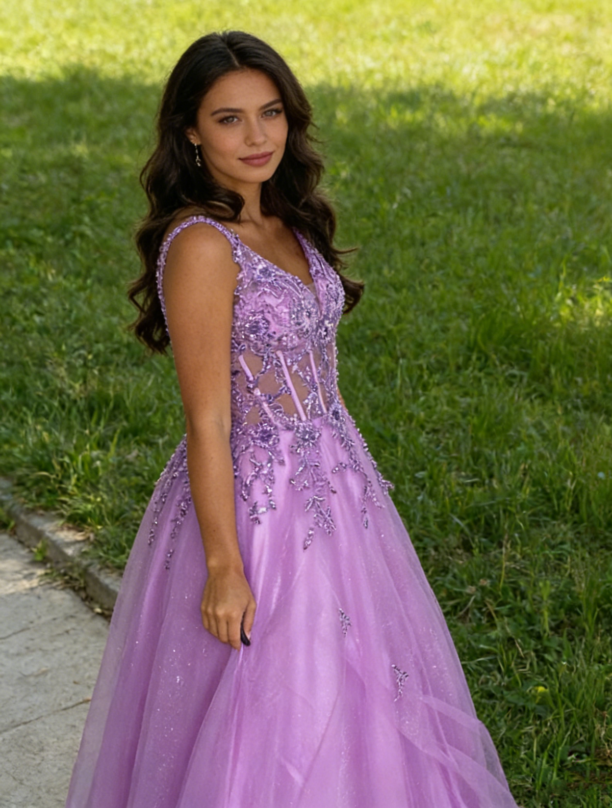 Morden Prom Dress A Line Purple Spaghetti Straps Pleated Tulle Long Gala Gown Evening Dress Party Outfits      D5016