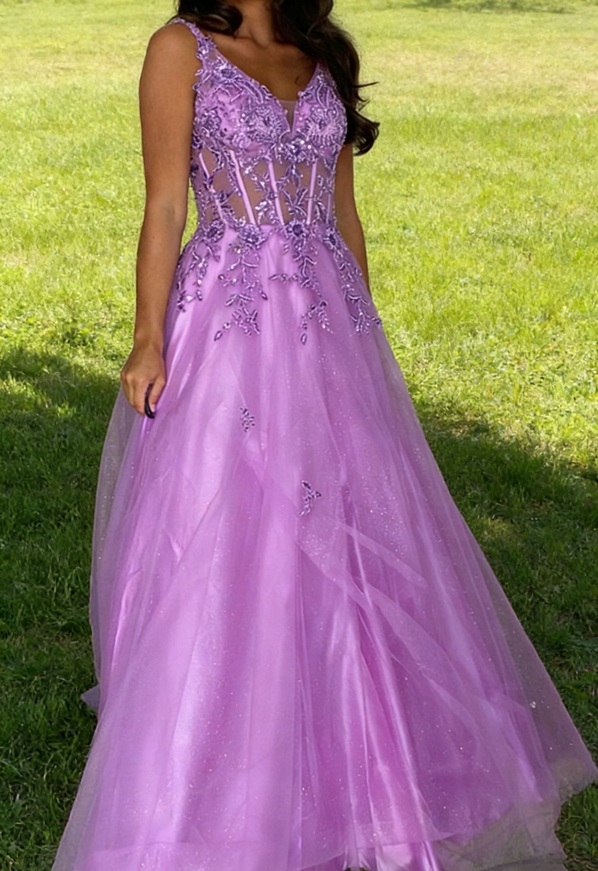 Morden Prom Dress A Line Purple Spaghetti Straps Pleated Tulle Long Gala Gown Evening Dress Party Outfits      D5016