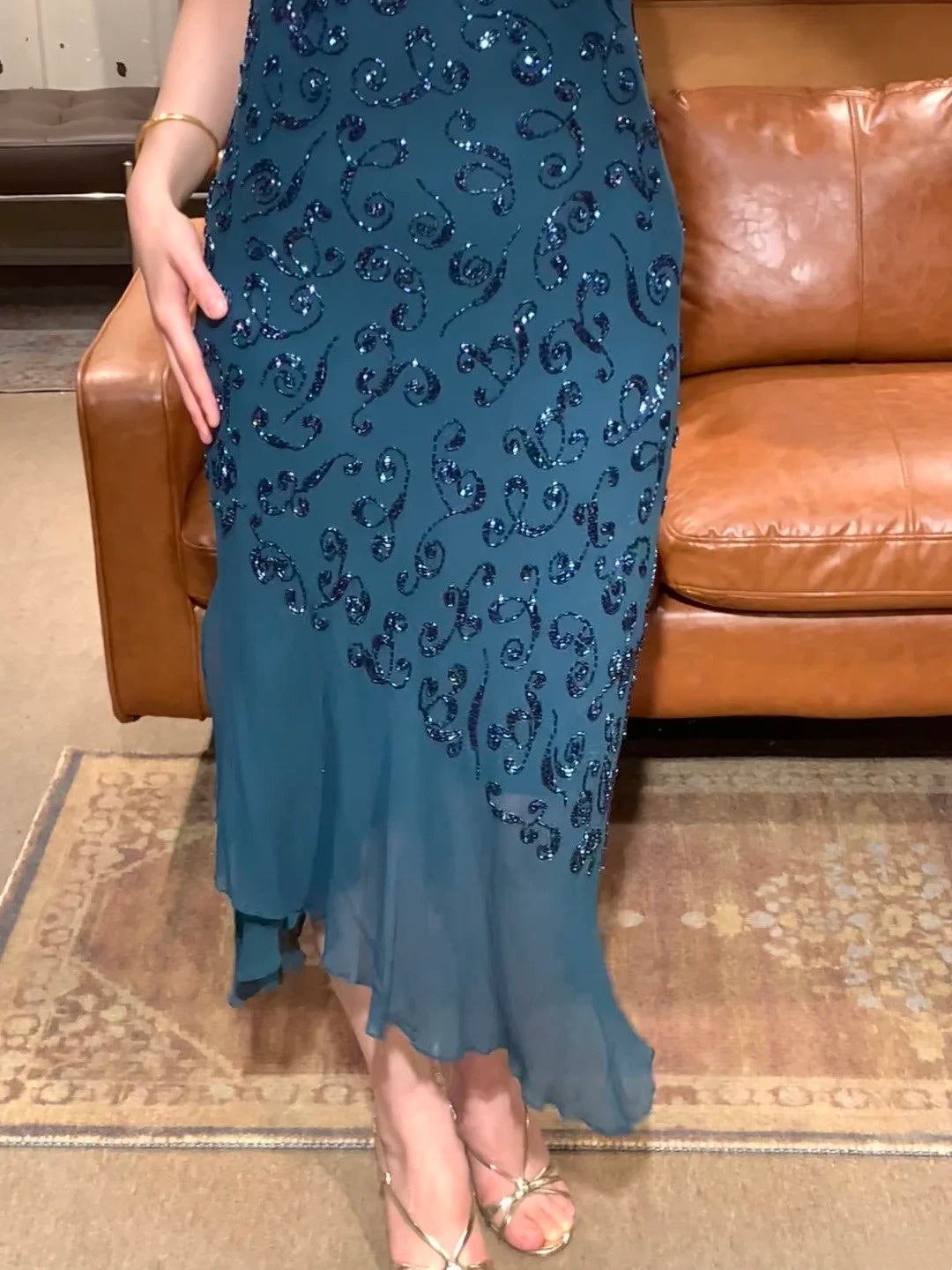 90s Retro Prom Dress Navy Blue Spaghetti Straps Beading Sheath Gala Gown Evening Dress Party Outfits      D5019
