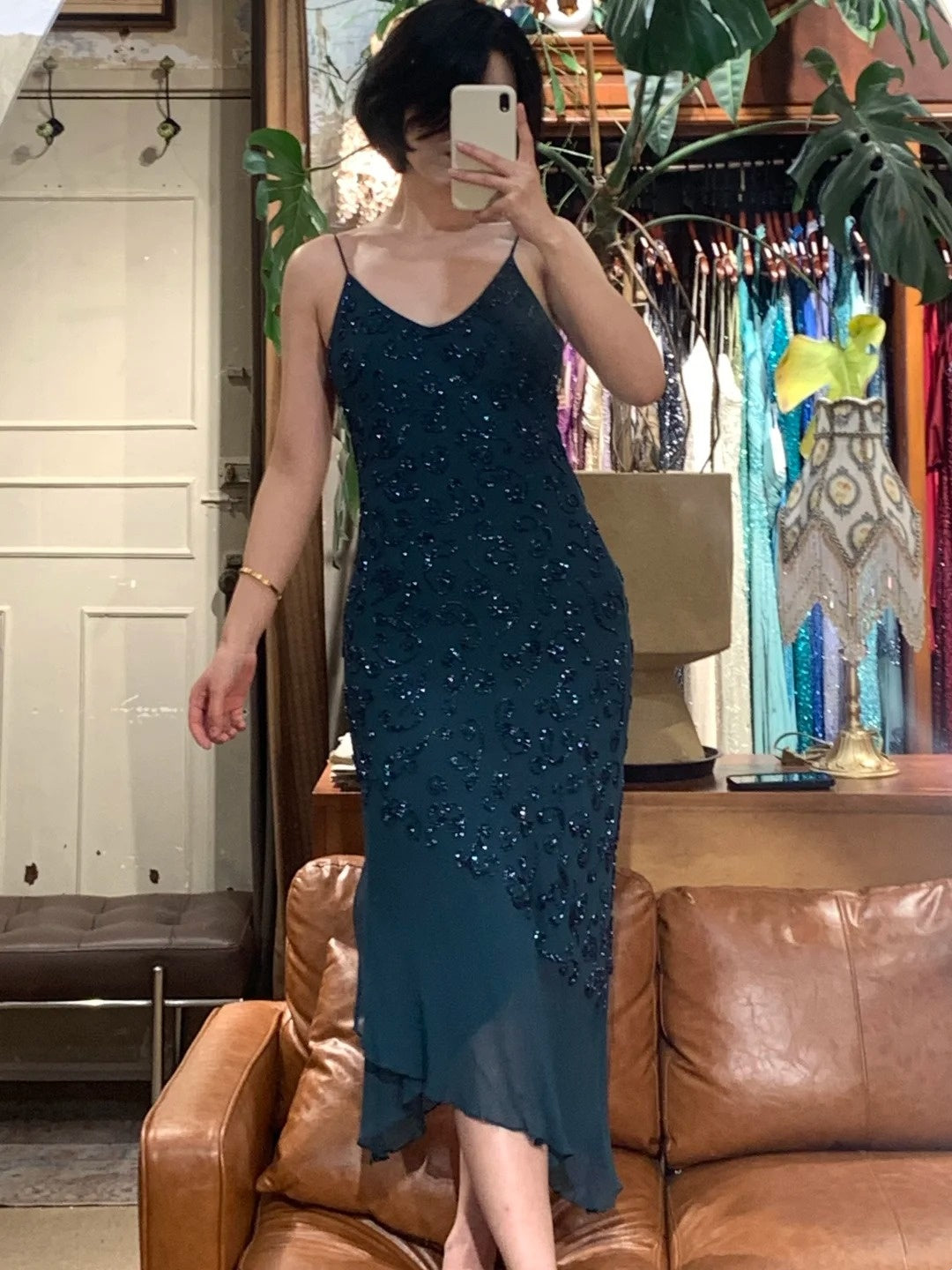 90s Retro Prom Dress Navy Blue Spaghetti Straps Beading Sheath Gala Gown Evening Dress Party Outfits      D5019