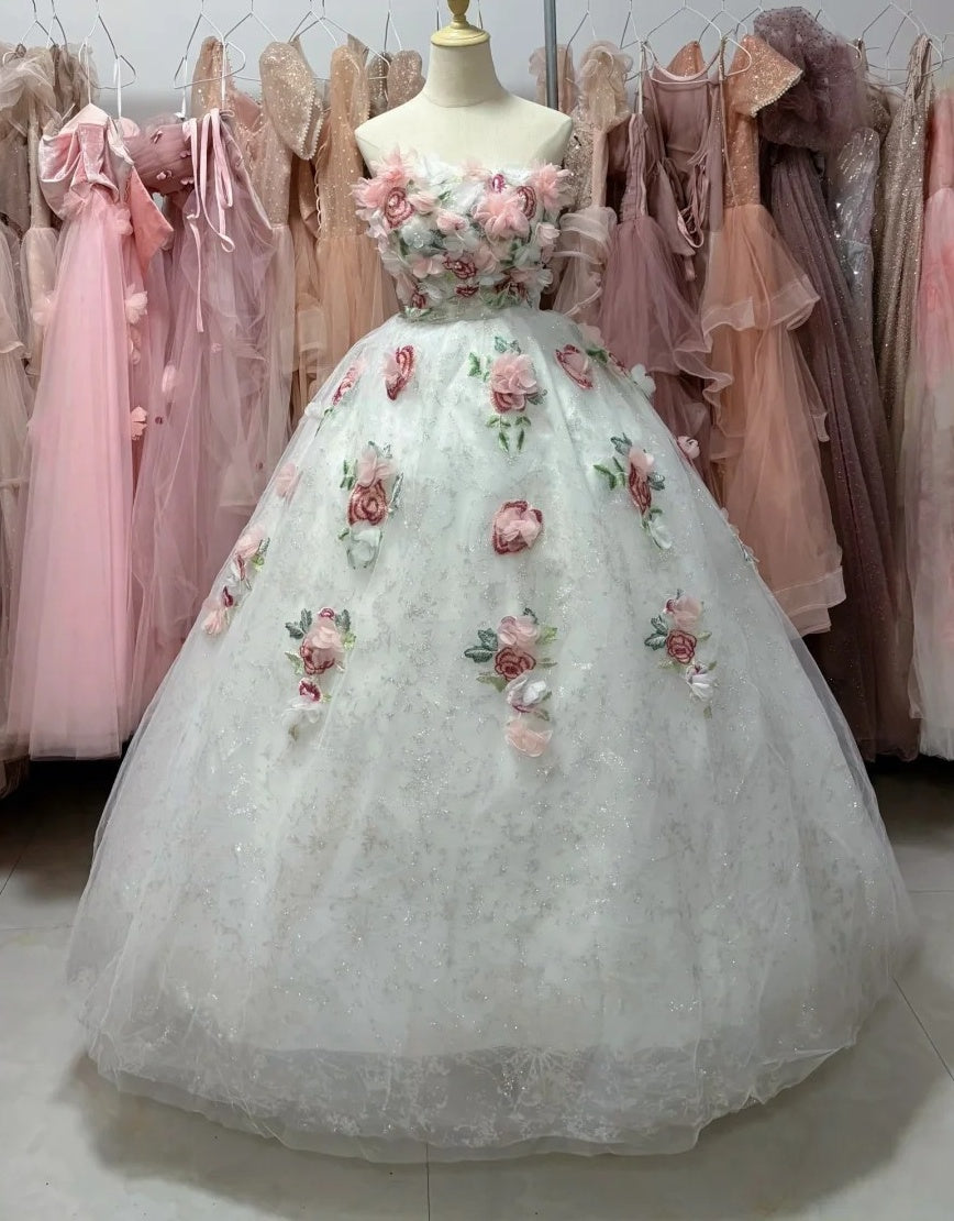 New Arrival Ball Gown Strapless Floral Quinceanera Dress Evening Dress Gala Prom Gown       D5043