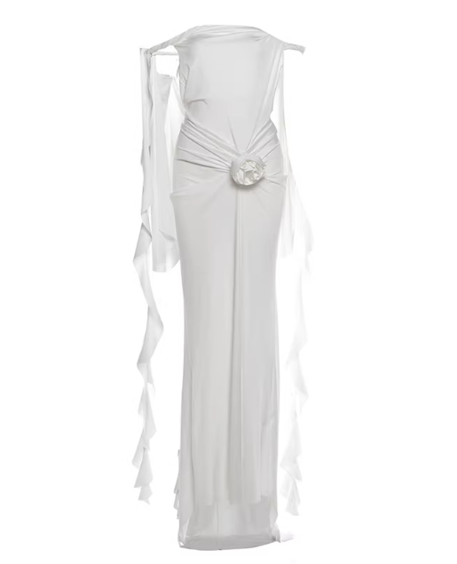 Beauty Prom Dress White Off Shoulder Pleated Blackless Gala Gown Evening Dress Birthday Party Outfits      D5053