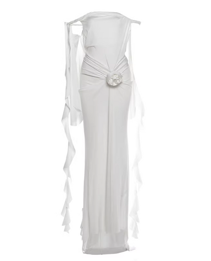 Beauty Prom Dress White Off Shoulder Pleated Blackless Gala Gown Evening Dress Birthday Party Outfits      D5053