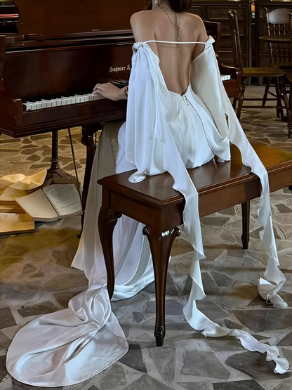 Beauty Prom Dress White Off Shoulder Pleated Blackless Gala Gown Evening Dress Birthday Party Outfits      D5053