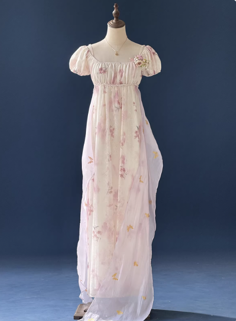 Charming Imperial Prom Dress Crew Neck Pleated Print Gala Gown Evening Dress Party Outfits      D5057