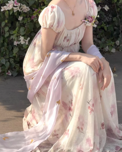 Charming Imperial Prom Dress Crew Neck Pleated Print Gala Gown Evening Dress Party Outfits      D5057
