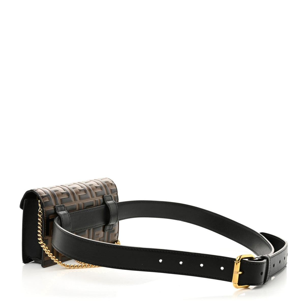 Vitello Liberty F is Fendi Bi-Color FF 1974 Embossed Envelope Belt Bag Maya Black