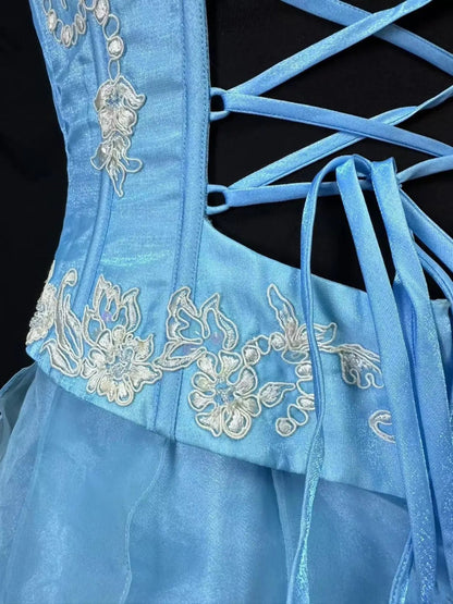 Beauty A Line Prom Dress Light Blue Spaghetti Straps Ruffle Formal Gown Evening Dress 18th Outfits     D5064