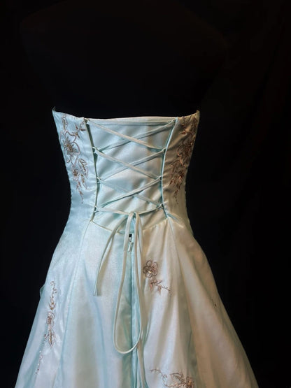 90s Retro Prom Dress Strapless Pleated Formal Gown Evening Dress 18th Birthday Outfits     D5065