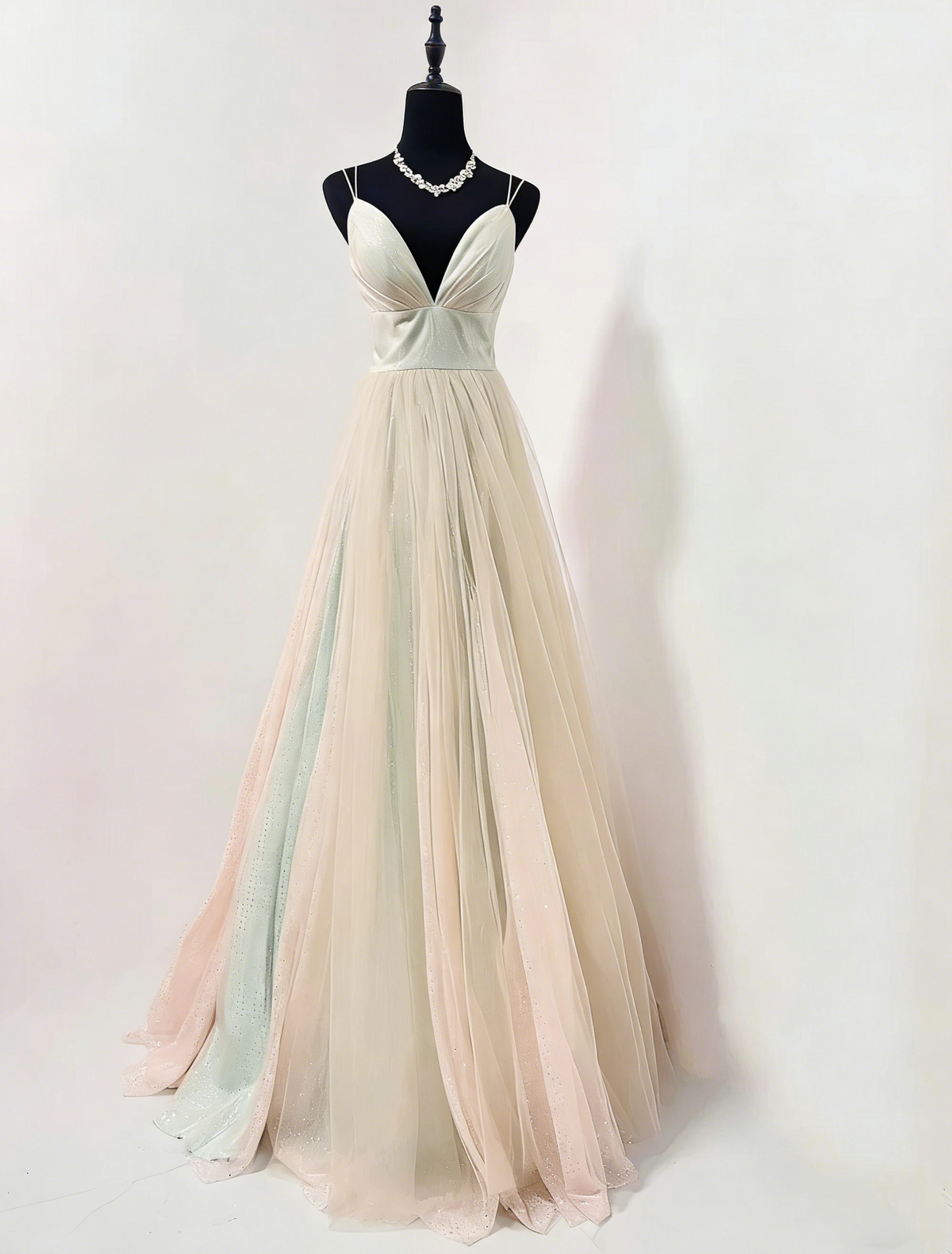 Stunning Prom Dress Spaghetti Straps Pleated Tulle Formal Gown Evening Dress Gala Dress     D5068