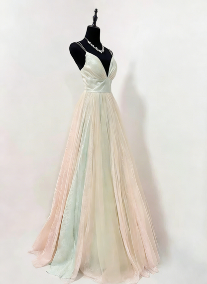 Stunning Prom Dress Spaghetti Straps Pleated Tulle Formal Gown Evening Dress Gala Dress     D5068