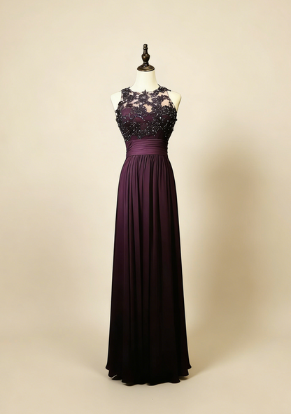 Elegant Prom Dress Crew Neck Pleated Backless Formal Gown Evening Dress Gala Dress     D5069