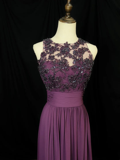 Elegant Prom Dress Crew Neck Pleated Backless Formal Gown Evening Dress Gala Dress     D5069