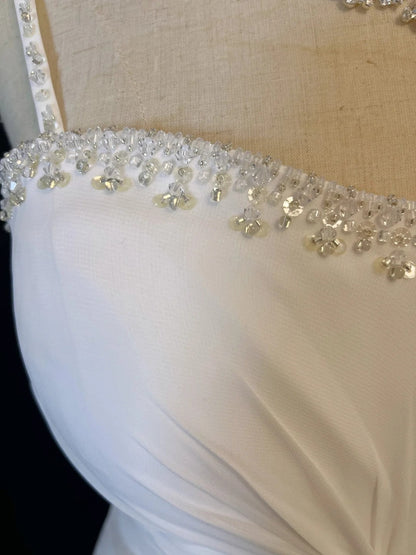 Elegant Prom Dress White Spaghetti Straps Pleated Formal Gown Evening Dress Gala Dress     D5070