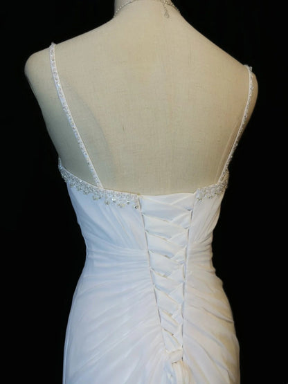 Elegant Prom Dress White Spaghetti Straps Pleated Formal Gown Evening Dress Gala Dress     D5070