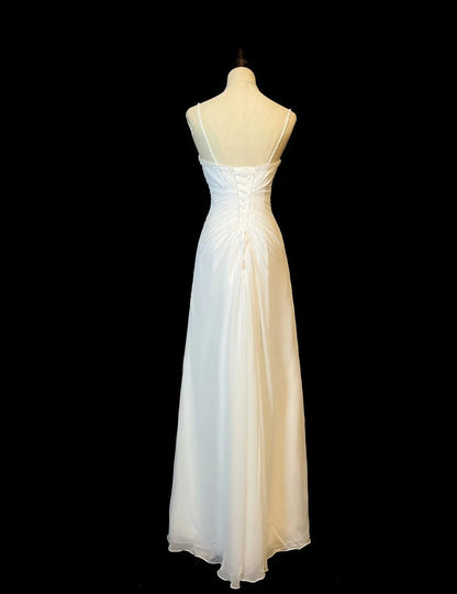 Elegant Prom Dress White Spaghetti Straps Pleated Formal Gown Evening Dress Gala Dress     D5070