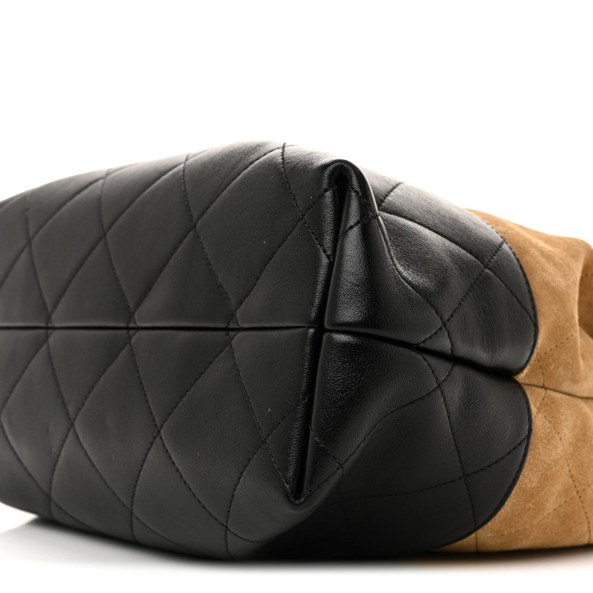 Suede Calfskin Shiny Lambskin Quilted Shopping Bag Beige Black
