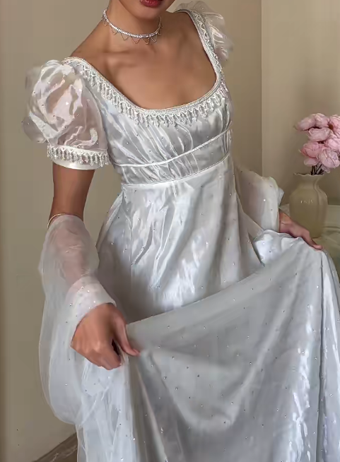 90s Retro Prom Dress Square Neck Imperial Dress Formal Gala Gown Evening Dress Party Outfits     D5090