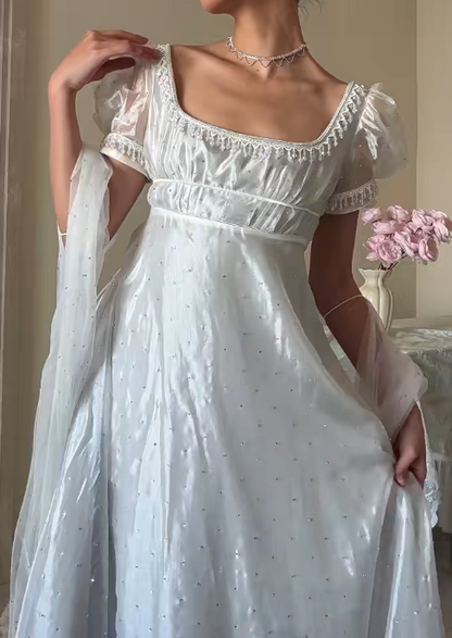 90s Retro Prom Dress Square Neck Imperial Dress Formal Gala Gown Evening Dress Party Outfits     D5090