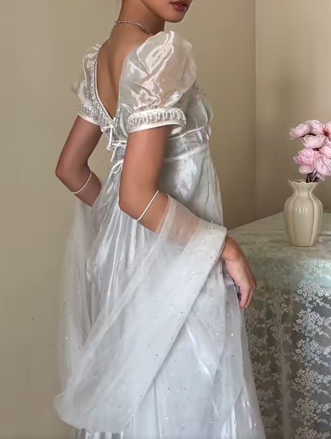 90s Retro Prom Dress Square Neck Imperial Dress Formal Gala Gown Evening Dress Party Outfits     D5090