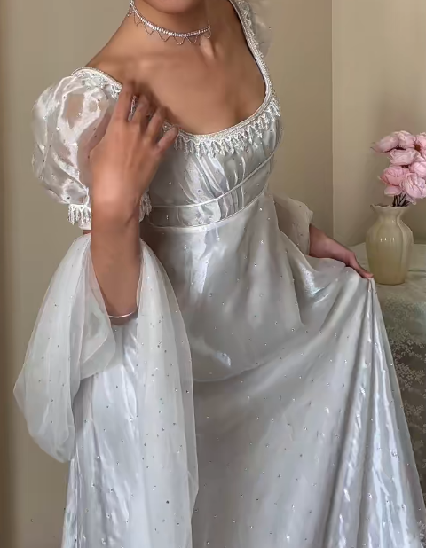 90s Retro Prom Dress Square Neck Imperial Dress Formal Gala Gown Evening Dress Party Outfits     D5090