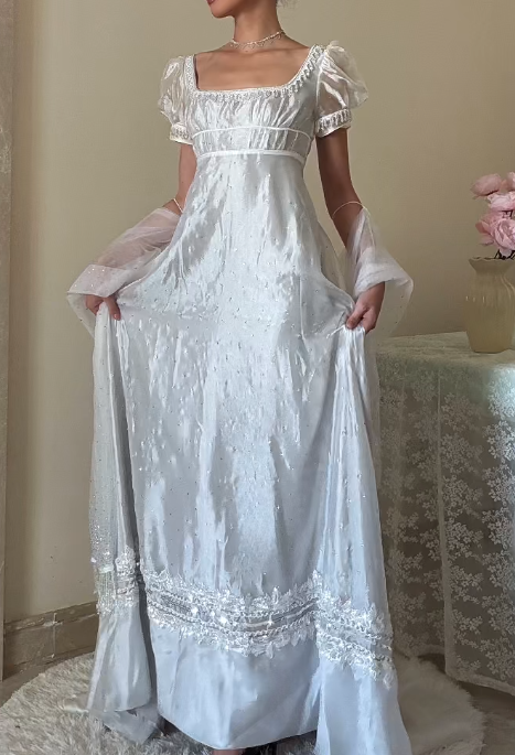 90s Retro Prom Dress Square Neck Imperial Dress Formal Gala Gown Evening Dress Party Outfits     D5090