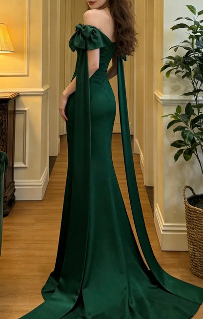 Minimalist Prom Dress Dark Green Off Shoulder Mermaid Gala Gown Evening Dress Formal Outfits     D5095