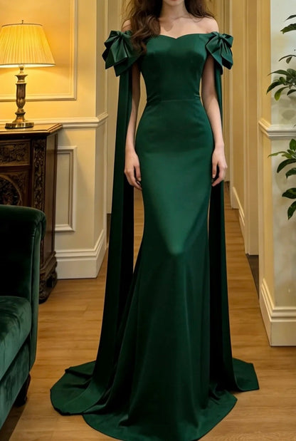 Minimalist Prom Dress Dark Green Off Shoulder Mermaid Gala Gown Evening Dress Formal Outfits     D5095