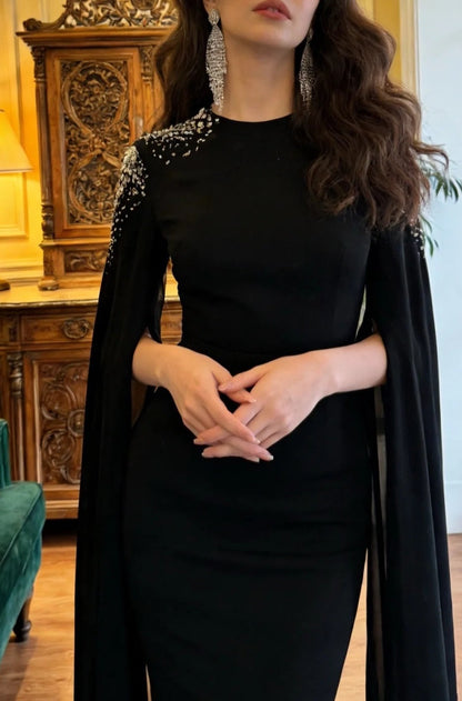 Elegant Prom Dress Black Crew Neck Mermaid Gala Gown Evening Dress Formal Outfits     D5096