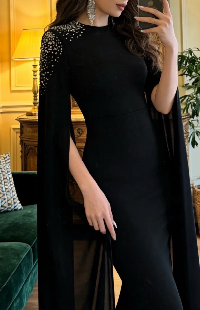 Elegant Prom Dress Black Crew Neck Mermaid Gala Gown Evening Dress Formal Outfits     D5096