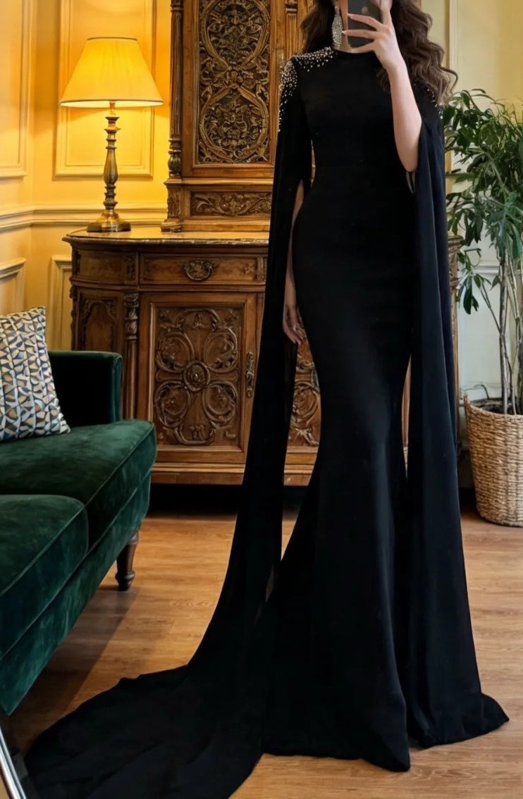 Elegant Prom Dress Black Crew Neck Mermaid Gala Gown Evening Dress Formal Outfits     D5096