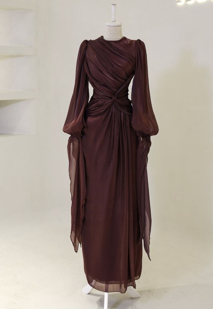 Modest Burgundy Long Sleeves Sheath Chiffon Long Party Dress Evening Dress, D979
