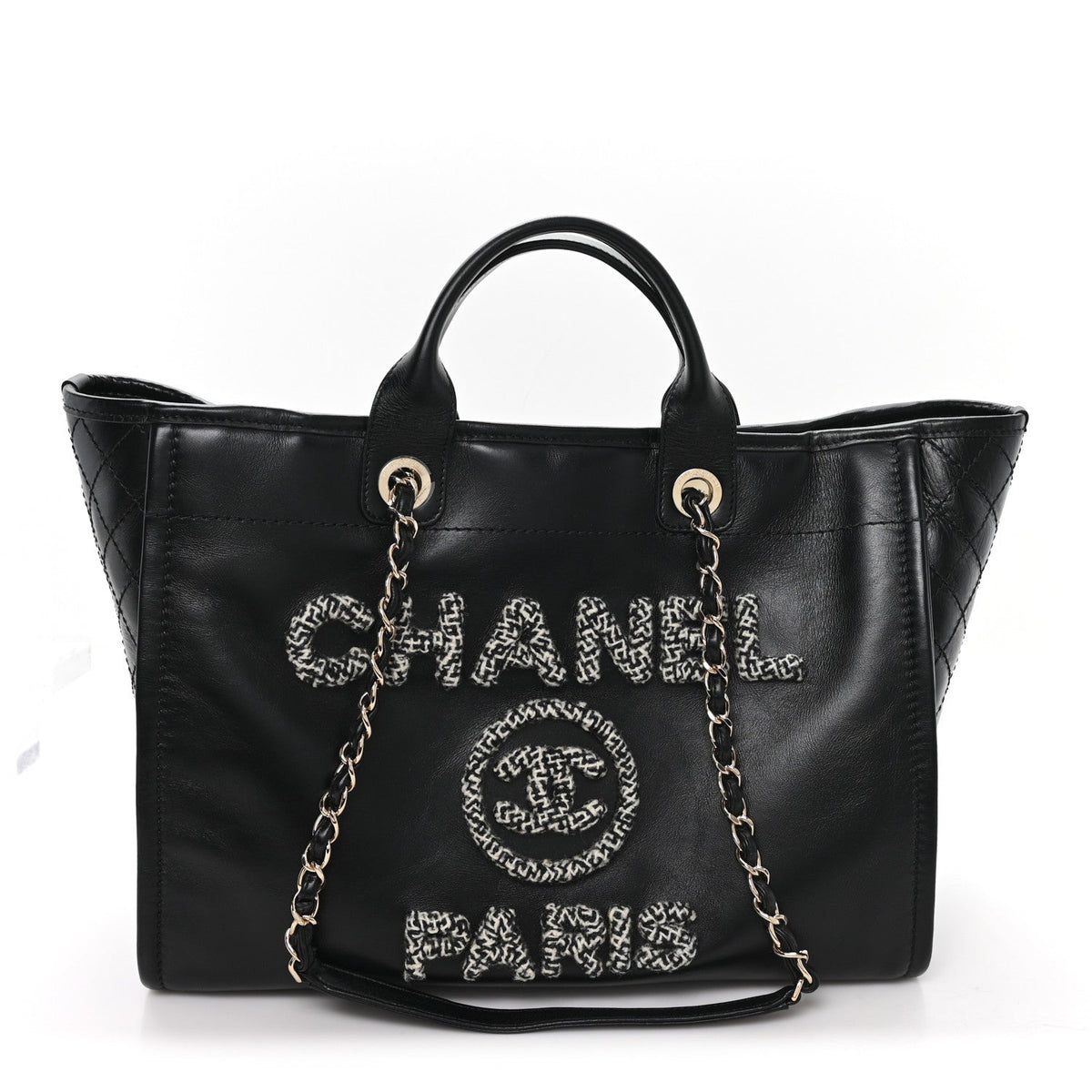 Calfskin Tweed Medium Deauville Tote Black Multicolor