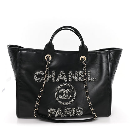 Calfskin Tweed Medium Deauville Tote Black Multicolor