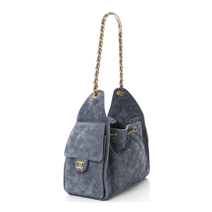 Suede Quilted Small Chanel 25 Handbag Blue
