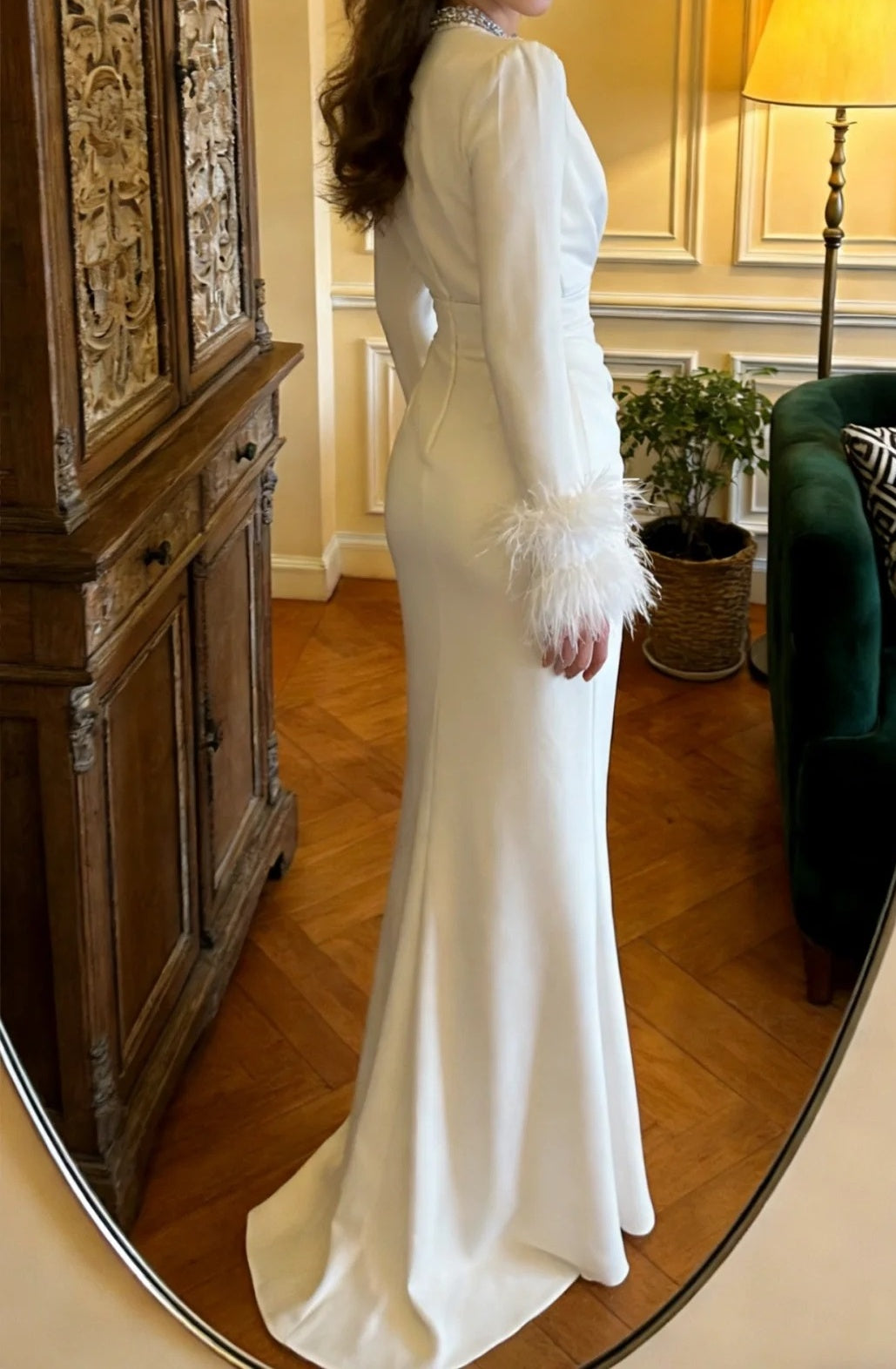 Stunning Prom Dress White Crew Neck Pleated Mermaid Gala Gown Formal Evening Dress Graduation Outfits     D5110