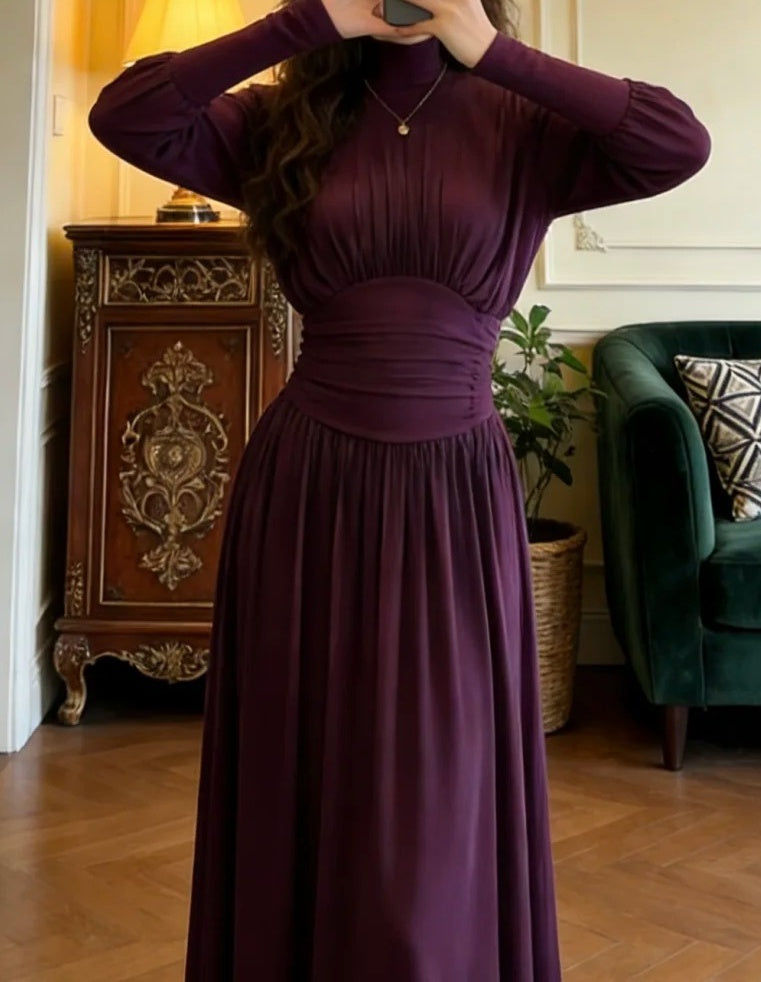 Elegant Prom Dress Purple A Line Crew Neck Pleated Gala Gown Formal Evening Dress Graduation Outfits     D5112