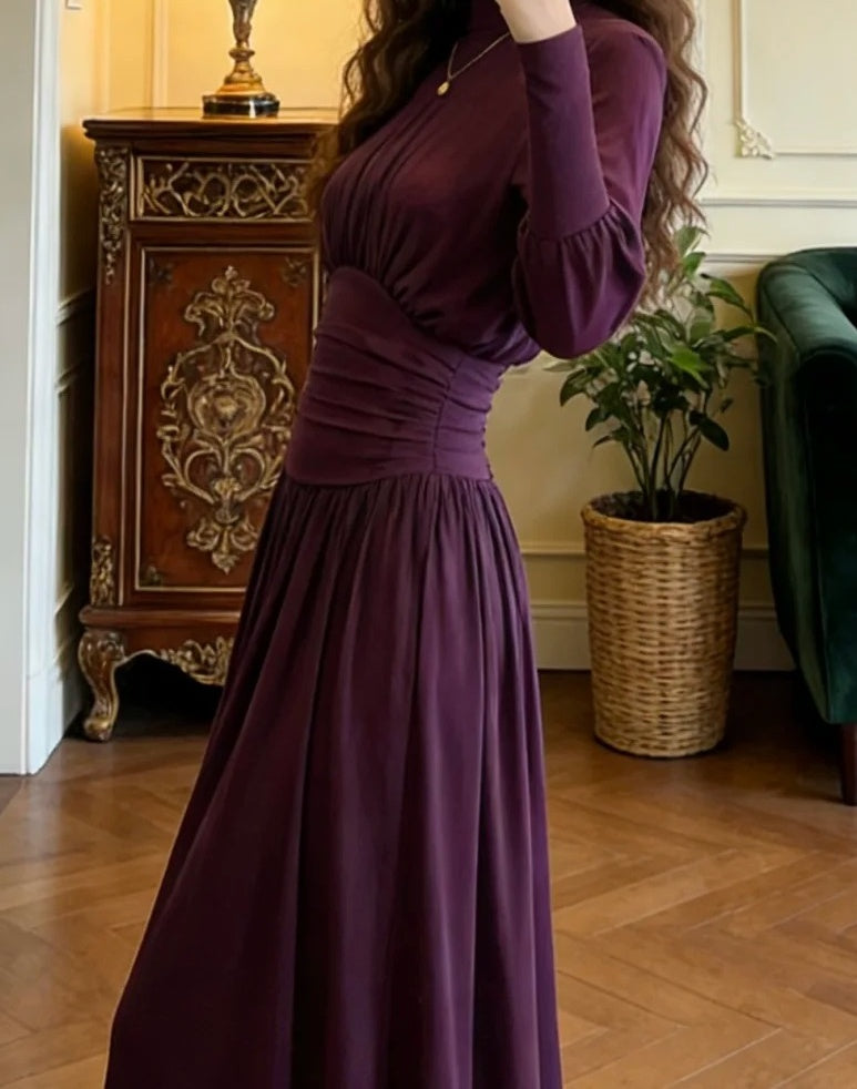 Elegant Prom Dress Purple A Line Crew Neck Pleated Gala Gown Formal Evening Dress Graduation Outfits     D5112