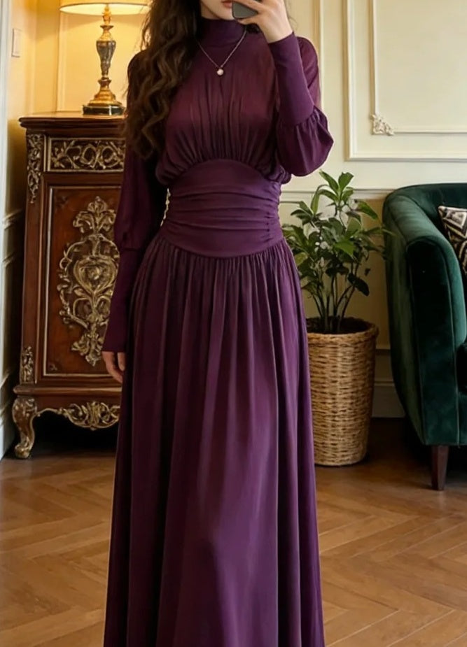 Elegant Prom Dress Purple A Line Crew Neck Pleated Gala Gown Formal Evening Dress Graduation Outfits     D5112