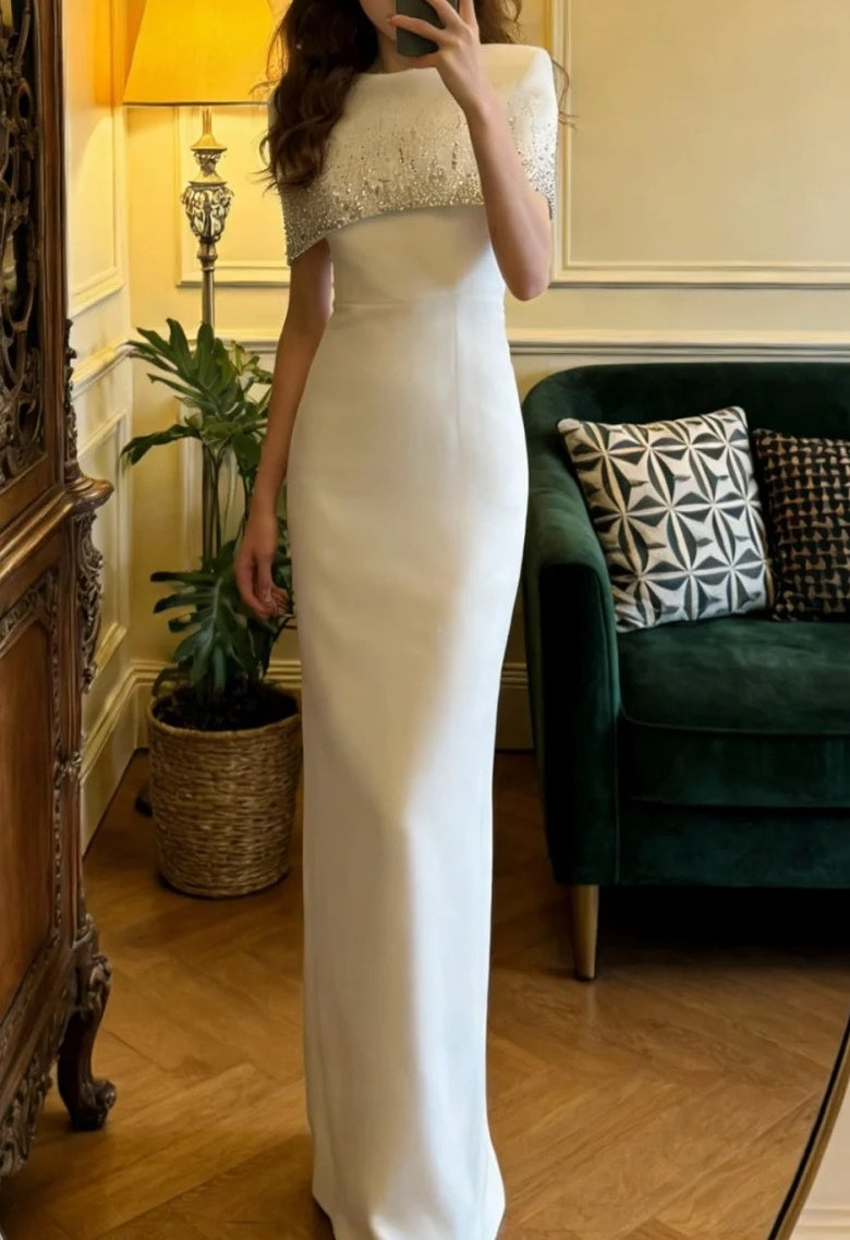 Gorgeous Prom Dress White Crew Neck Gala Gown Formal Evening Dress Graduation Outfits     D5115