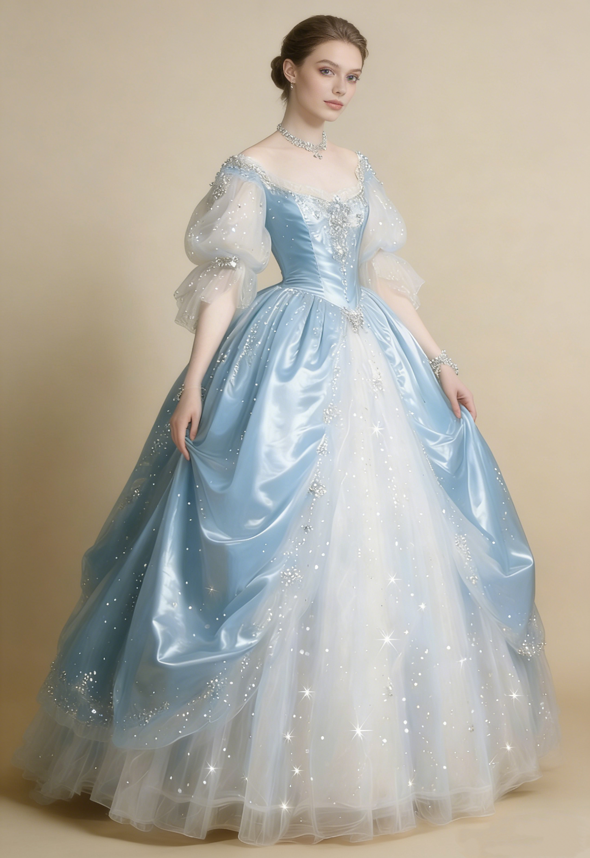 Gorgeous Ball Gown Light Blue Crew Neck Tulle Pleated Quinceanera Dress Evening Dress 18th Birthday Prom Gown       D5117