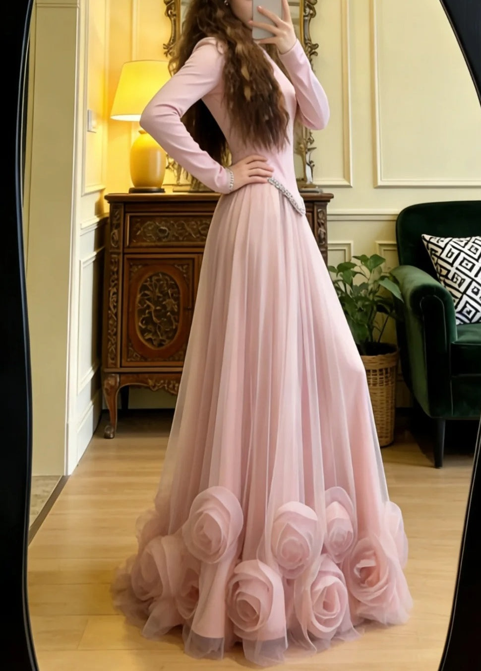 Beauty Prom Dress Light Pink Crew Neck Tulle Pleated Gala Gown Formal Evening Dress Party Outfits     D5119