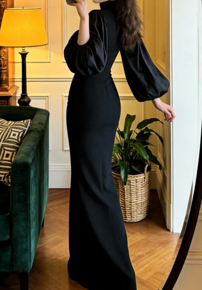 Elegant Prom Dress Black High Collar Sheath Gala Gown Evening Dress Formal Outfits     D5120