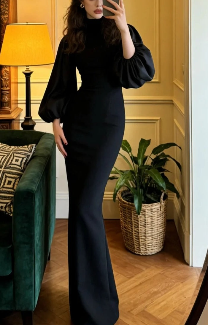 Elegant Prom Dress Black High Collar Sheath Gala Gown Evening Dress Formal Outfits     D5120