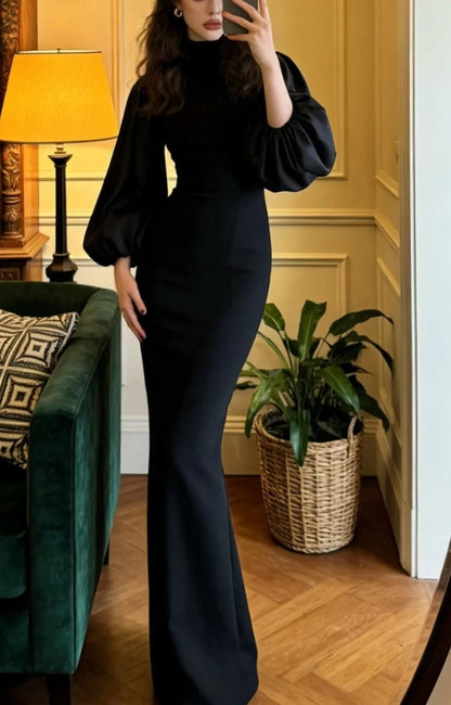 Elegant Prom Dress Black High Collar Sheath Gala Gown Evening Dress Formal Outfits     D5120