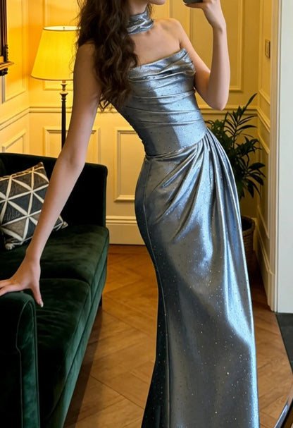 Elegant Prom Dress Strapless Beading Pleated Gala Gown Evening Dress Formal Outfits     D5121