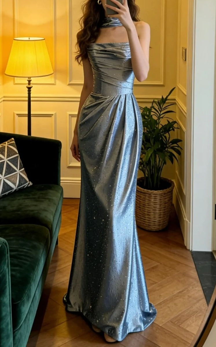 Elegant Prom Dress Strapless Beading Pleated Gala Gown Evening Dress Formal Outfits     D5121