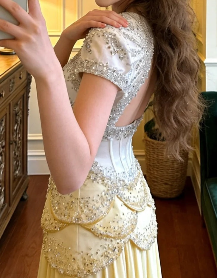 Gorgeous Prom Dress A Line Square Neck Beading Pleated Gala Gown Evening Dress Birthday Party Outfits     D5123