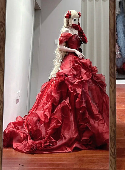 Gorgeous Ball Gown Off Shoulder Ruffle Quinceanera Dress Evening Dress 18th Birthday Prom Gown       D5134