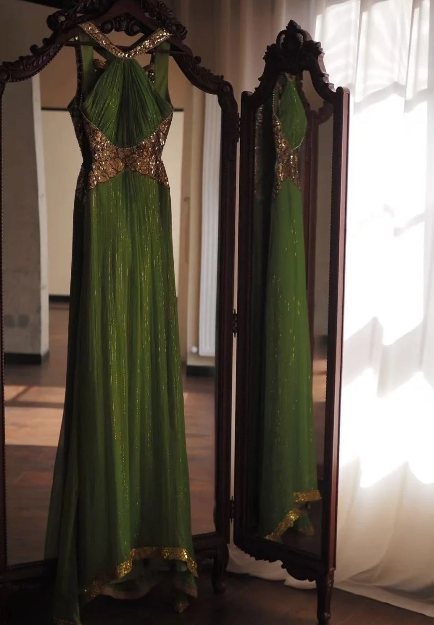 Elegant Prom Dress Crew Neck Pleated Formal Gala Gown Evening Dress Birthday Party Outfits     D5147